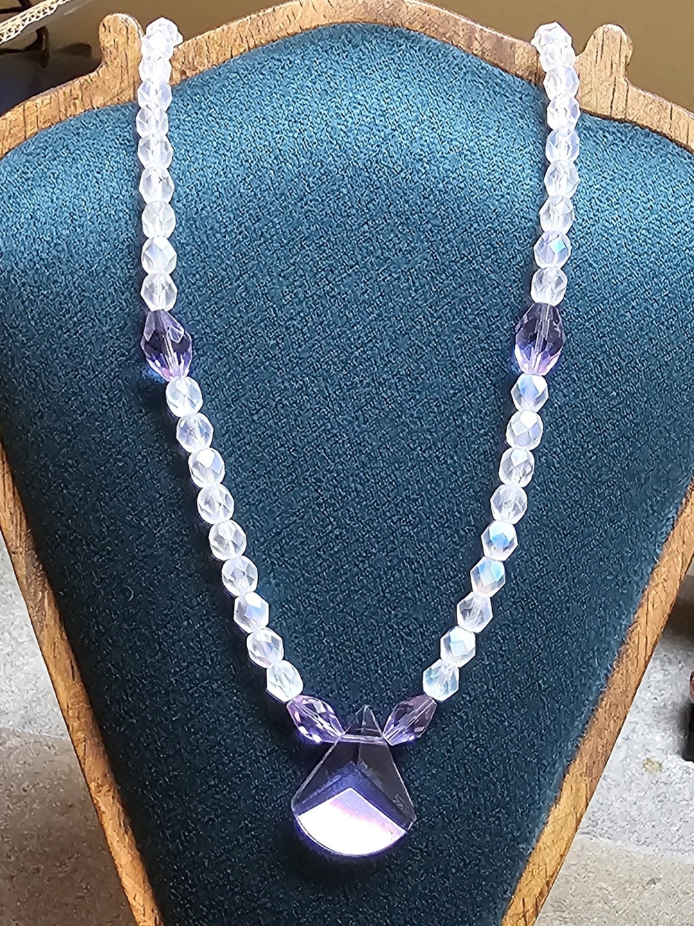 Glass Amethyst Pendant & Frosted Opalite Necklace, Sterling Silver Toggle Clasp